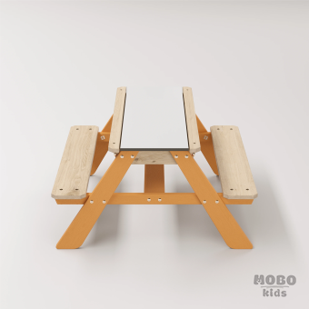 Zuma Beyaz Kompakt Tablalı Çocuk Bahçe Bankı - Masif Ahşap 4 Çocuk Kapasiteli Ahşap Kum ve Su Havuzlu Çocuk Bankı - Turuncu - Görsel 4