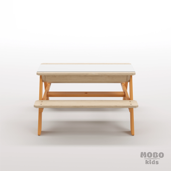 Zuma Beyaz Kompakt Tablalı Çocuk Bahçe Bankı - Masif Ahşap 4 Çocuk Kapasiteli Ahşap Kum ve Su Havuzlu Çocuk Bankı - Turuncu - Görsel 5