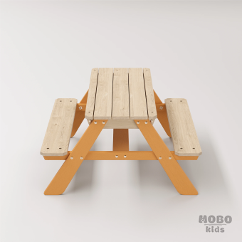 Zuma Çocuk Bahçe Bankı Masif Ahşap 4 Çocuk Kapasiteli Kum ve Su Havuzlu Çocuk Bankı - Turuncu - Görsel 4