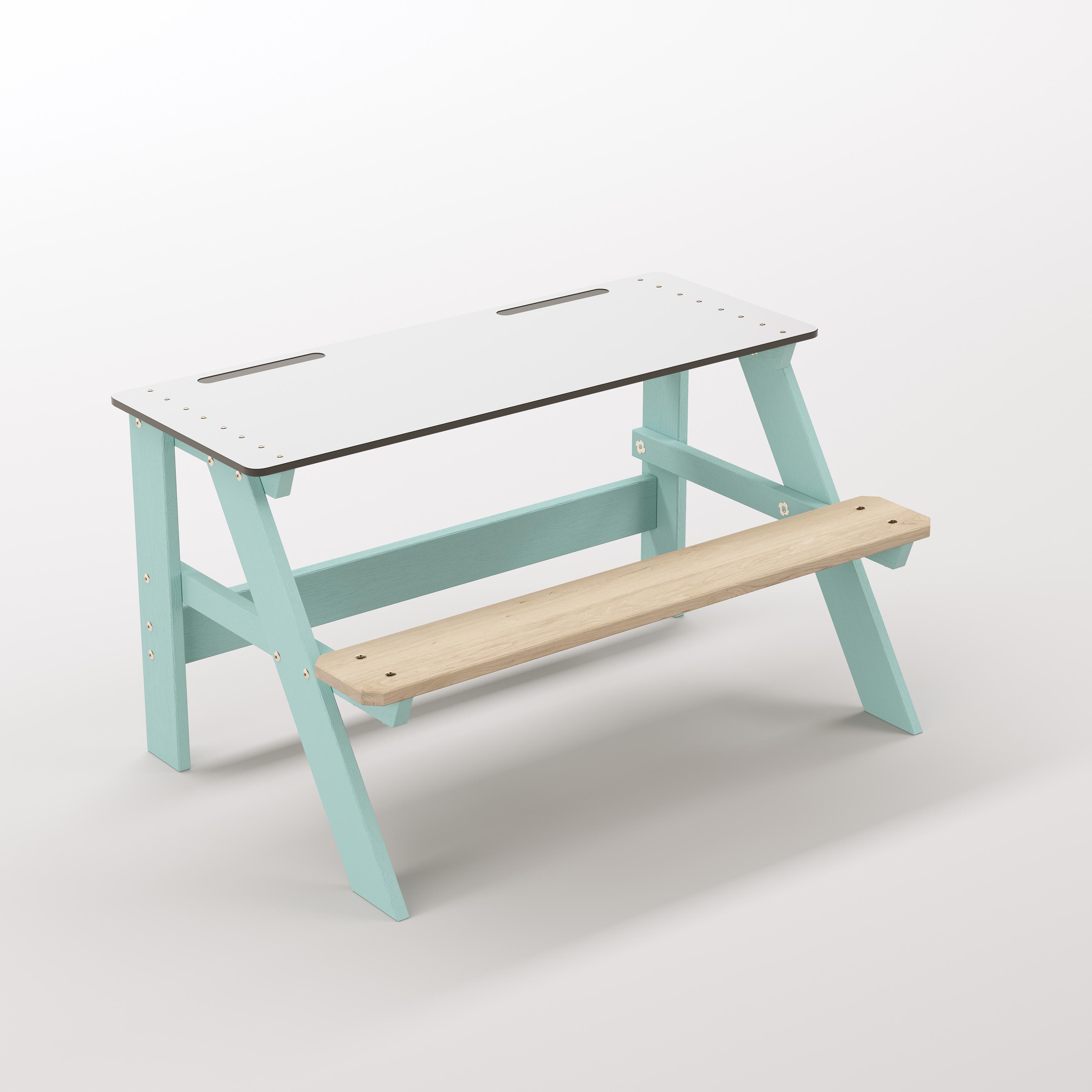 Piko Junior Su Yeşili Masif Ahşap Gövdeli Çocuk Odası Çalışma Masası - Beyaz Kompakt Tablalı Aktivite Bölümü