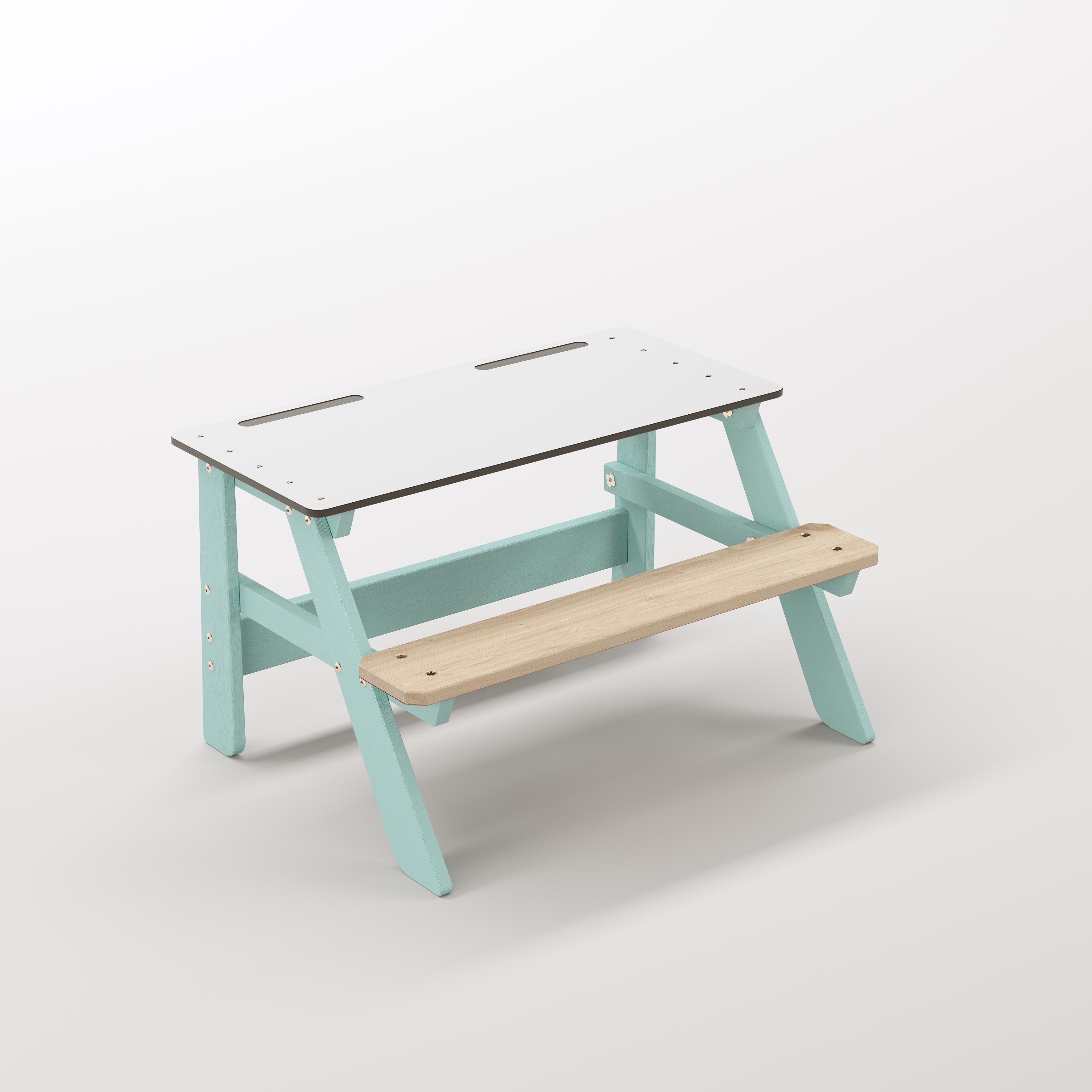 Piko Tiny Su Yeşili Masif Ahşap Gövdeli Çocuk Oyun Alanı Seti - Beyaz Kompakt Tablalı Balkon Masası